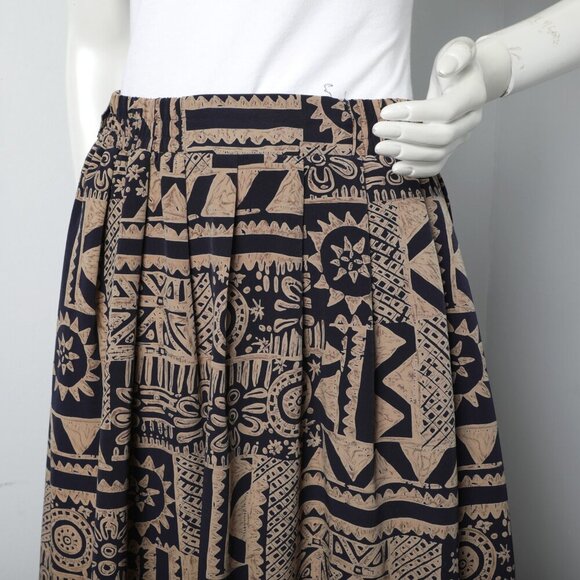 Vintage Principles Midi Tribal Print Skirt Brown Black Retro Stretch Waist 80s - Picture 10 of 10